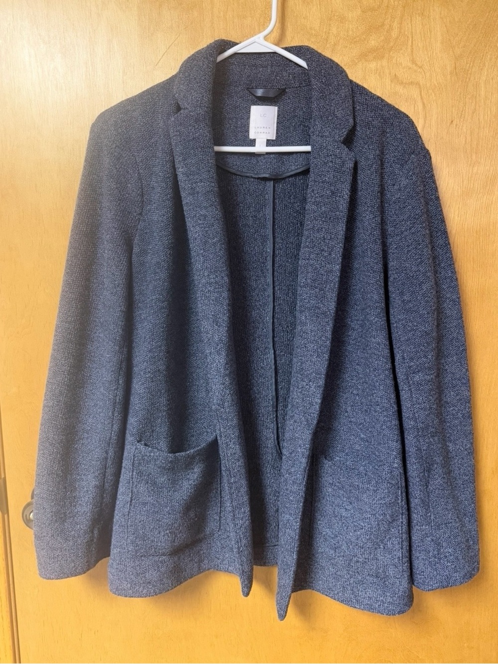 LC Lauren Conrad Navy Blue Open-Front Knit Blazer